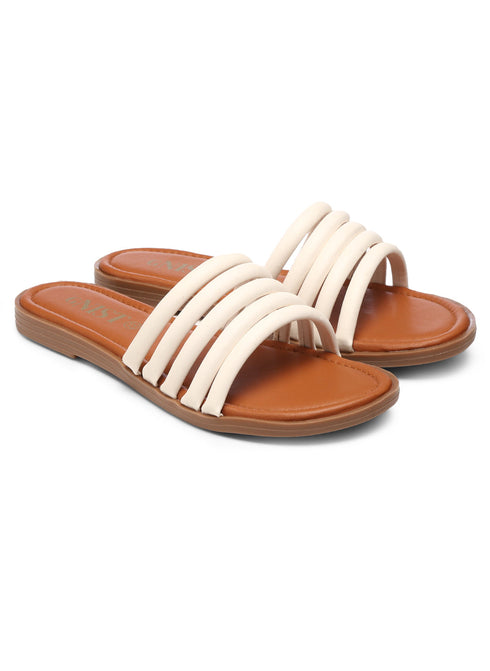 GNIST multi Strap White Vegan Leather Flats